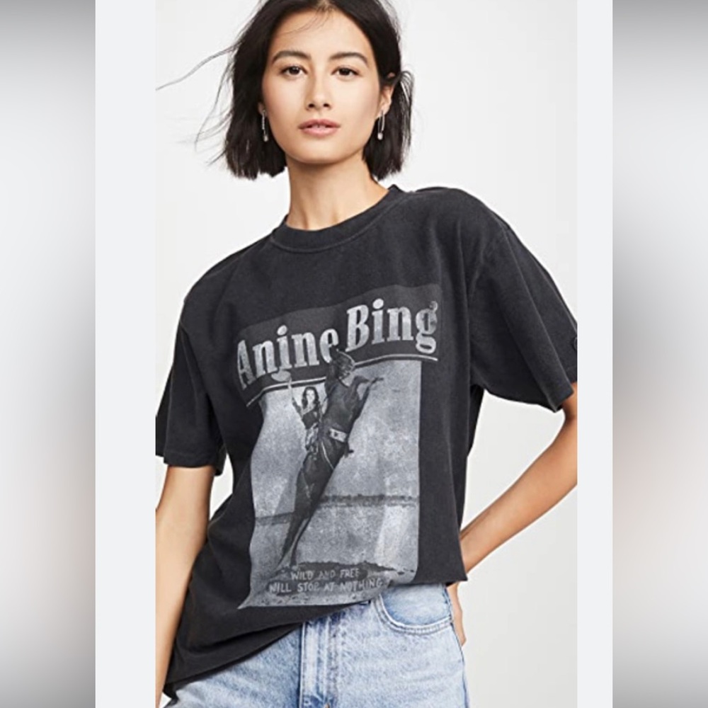 Anine Bing Wild and Free Faded Black Tee Size Small